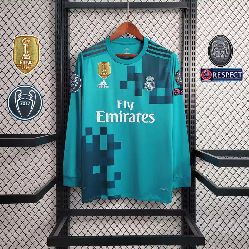 Camisa Retrô Real Madrid II Away 2017/18 Manga Longa Masculino Azul