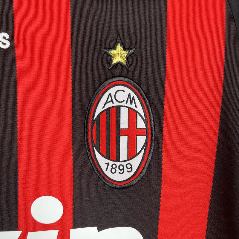 Camisa Retrô Milan I Home Adidas 2008/09 Manga Longa Vermelho e Preto